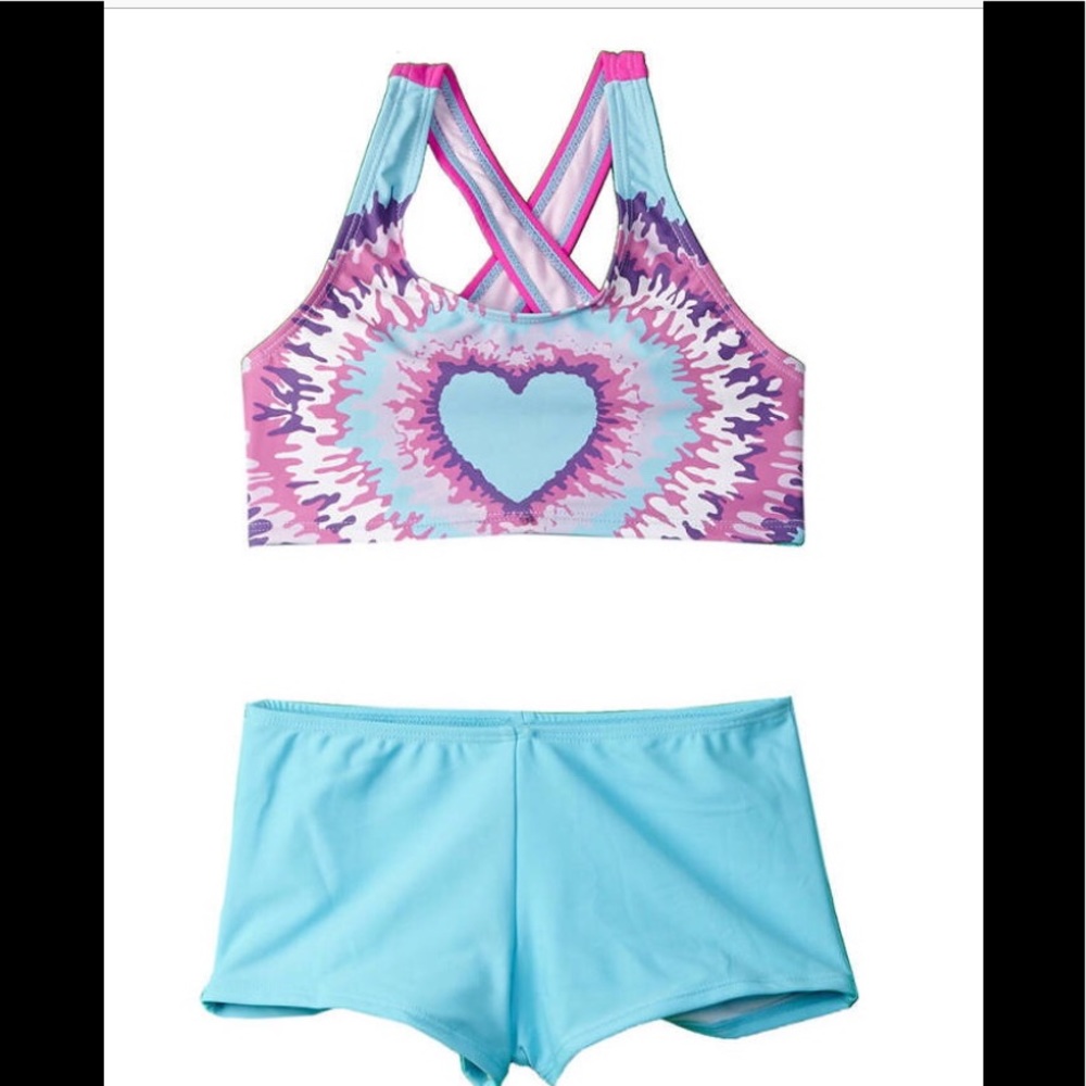 NWT YMI GIrls tie dye heart 2pc swim set suit